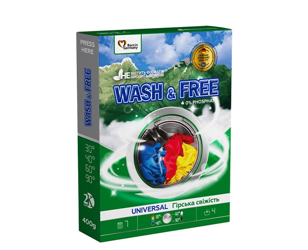 WASH & FREE სარეცხი ფხვნილი უნივერსალი "Мountain freshness" 400გრ